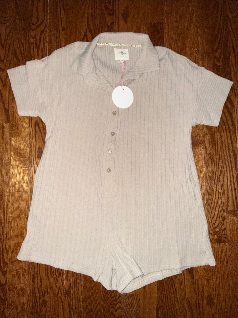Umgee Light Gray Ribbed Polo Romper
